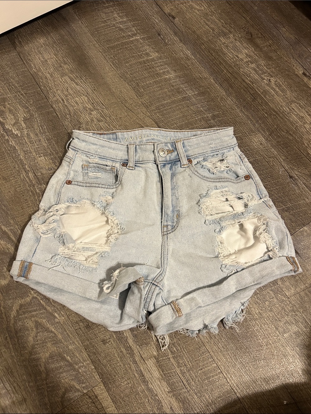 American Eagle Outfitters Light Blue Distressed Denim Shorts